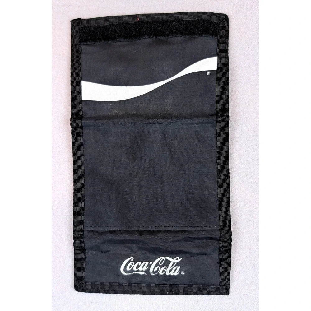 Coca-Cola Vintage Black Nylon Trifold Wallet White Logo Hook and Loop Closure